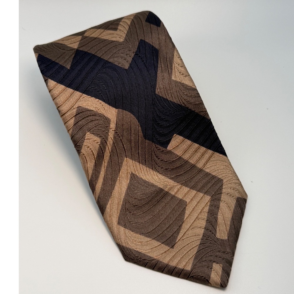 Bolgheri Silk Tie 4" Wide Geometric Abstract Brown Navy Italian Luxury Vintage